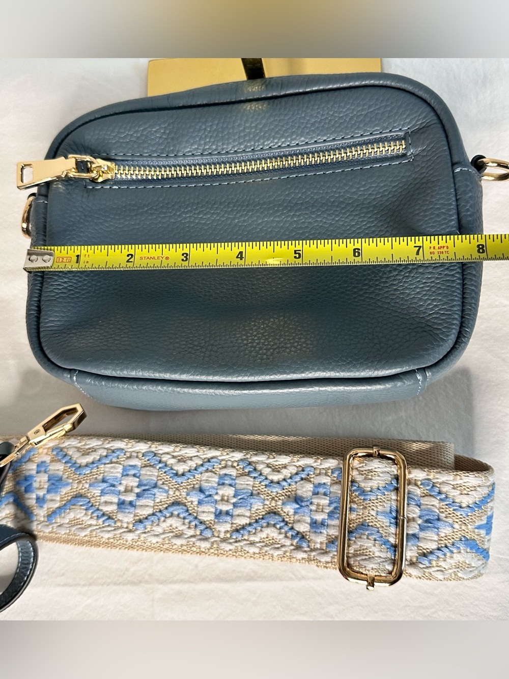 Pom Pom London Original crossbody bag in slate blue - Picture 16 of 16